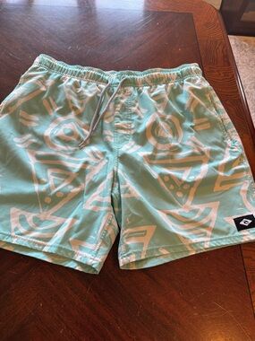Rip Curl Men's Aqua and White Abstract Print Swim Trunks